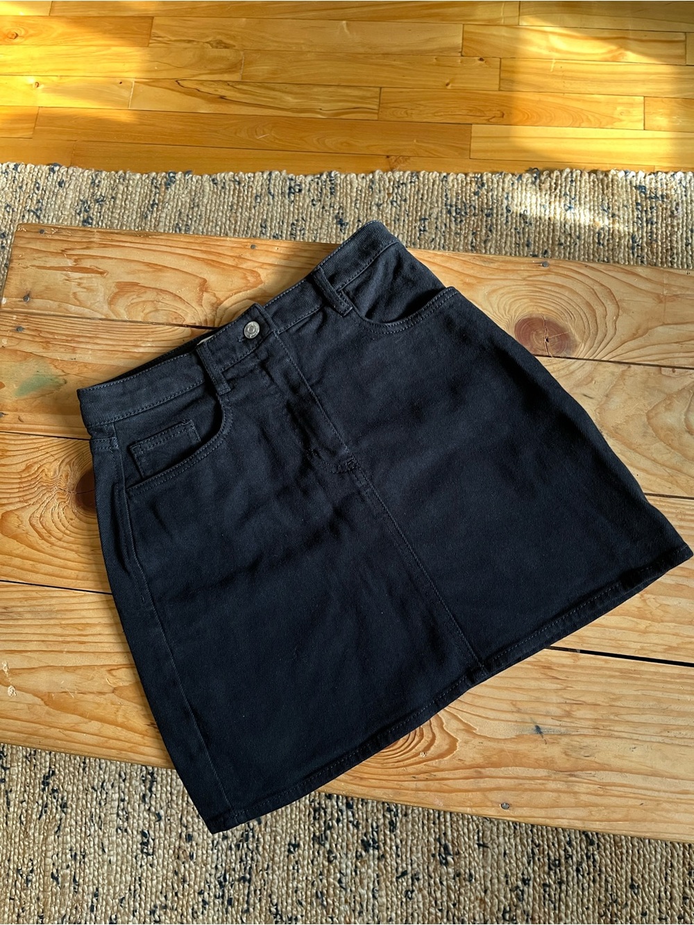 Wilfred Black Denim A-Line Mini Skirt